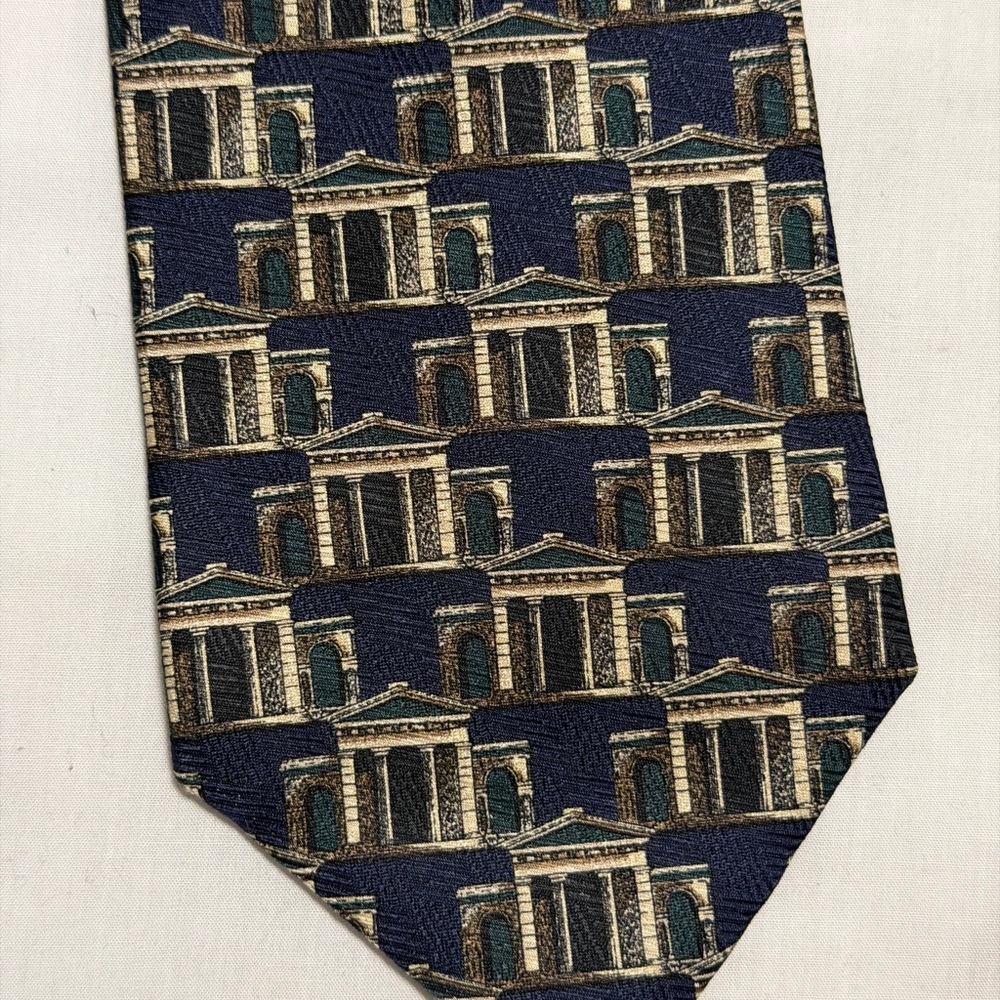 Structure Blue and Beige Architectural Design Tie